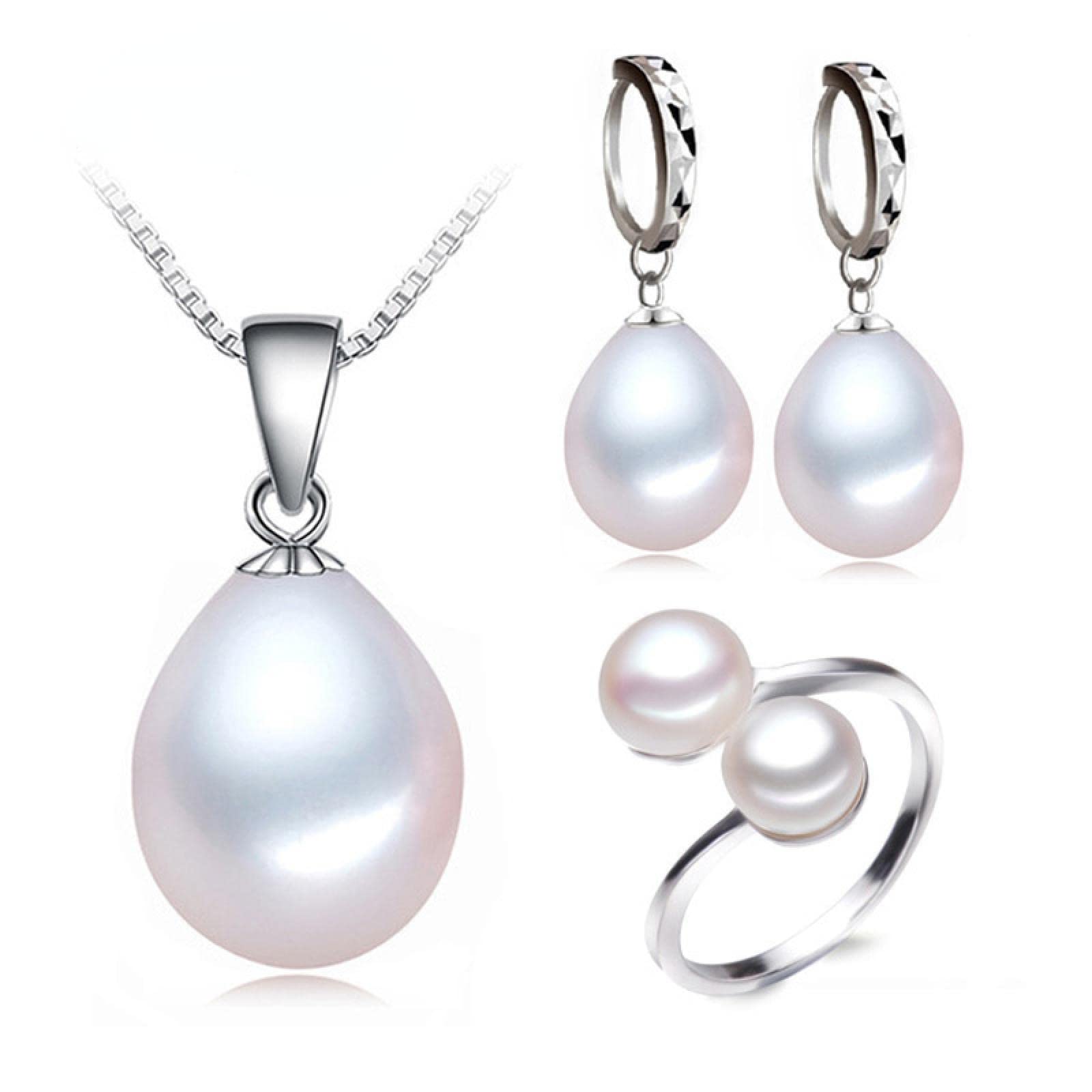 Perlenanhänger Damen Perlenkette Halskette Echte Schwarze Süßwasserperle Frauen Natürliche Perle Sets Halskette Ohrring Jahrestagsgeschenk