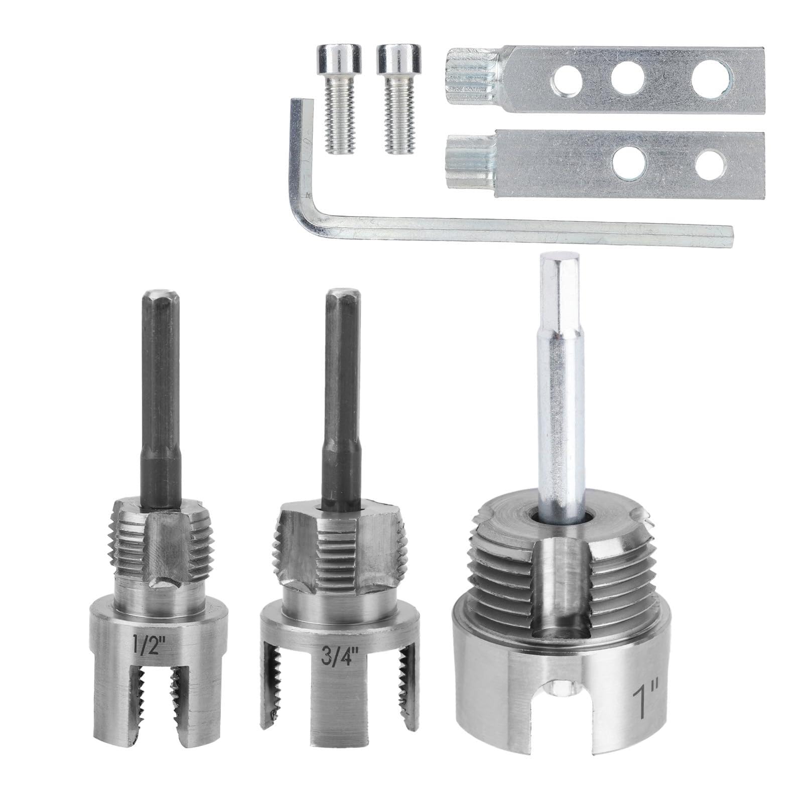 Set Utensili Filettatura Tubi e Set Estrattore Bulloni Rotti, Utensile Filettatura Tubi Interno ed Esterno Integrato per Pipa PVC/Plastica da 1/2" 3/4" 1" Compatibile con Trapani Elettrici