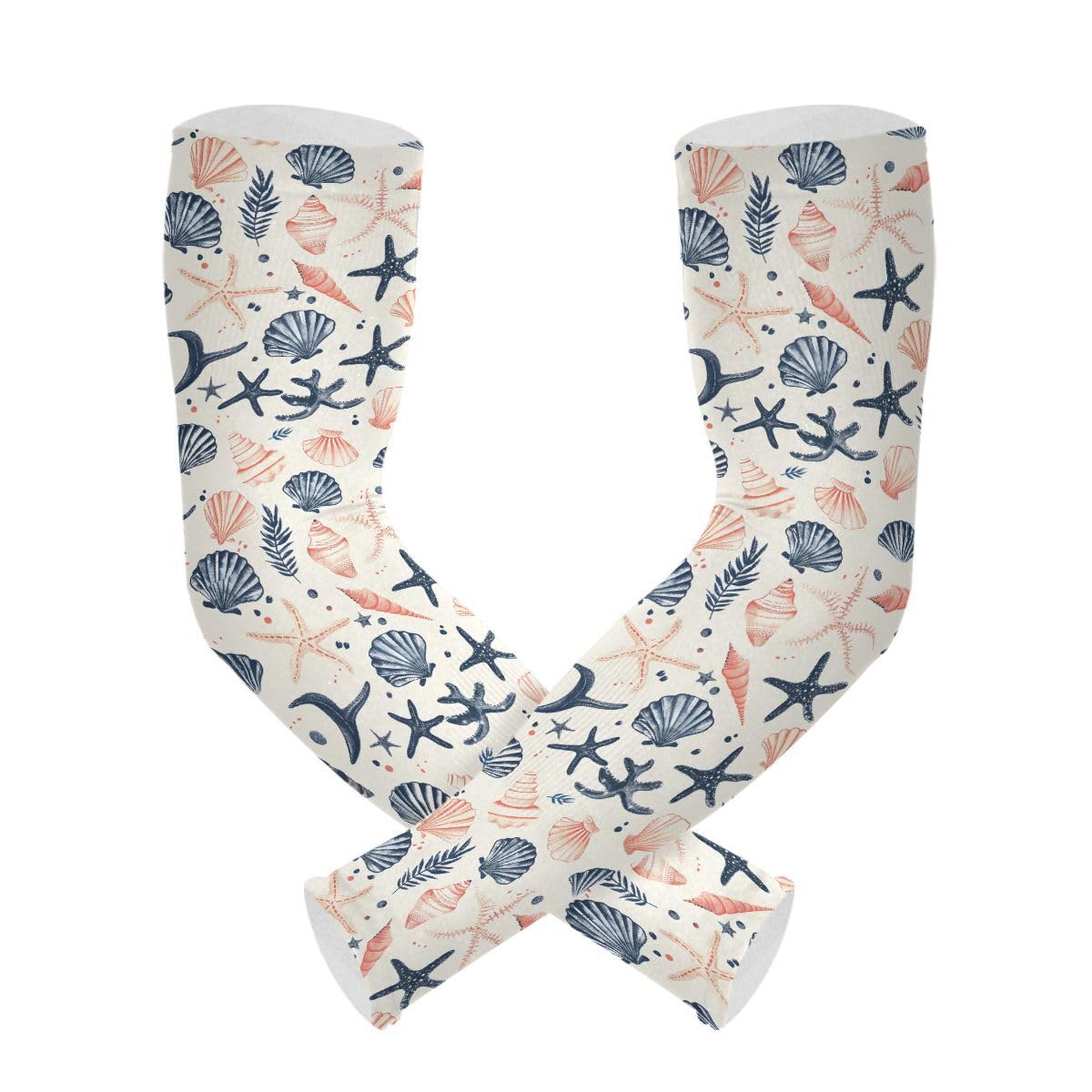 ALAZA Seahell Starfish Coral Reef Watercolor Gardening Sleeves Cooling Arm Sleeves Sun Protection Thumb Hole Arm Covers for Women Men