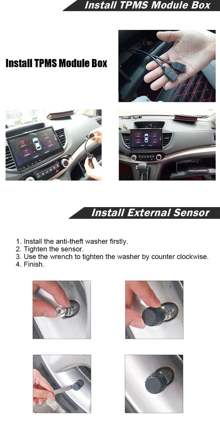 USB TPMS Modulo Pressione dei Pneumatici 4 Sensori per Android 9.0/10.0/11.0 o Superiore Autoradio