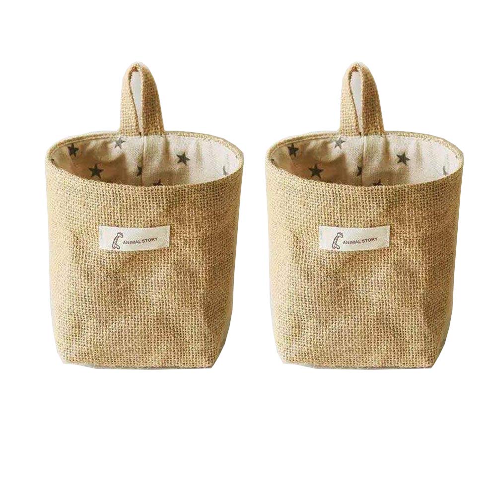 Monba 2PC Small Cotton linen Peg Bag with Hanger - Durable Hanging Clothespin Bag Peg Basket for Pegs with Hanger
