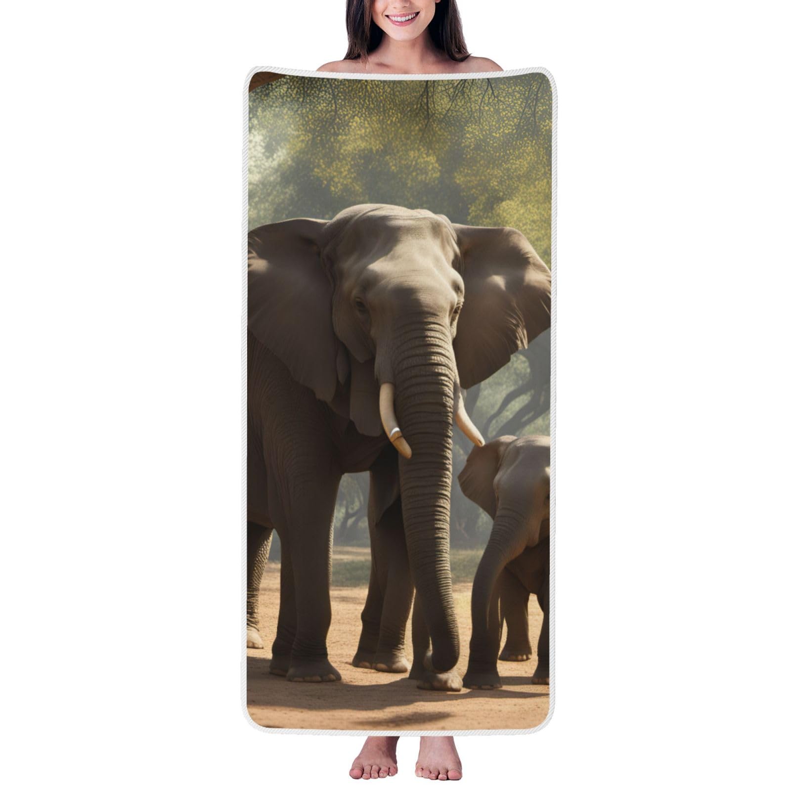 KPXXAQT Elephant Print Coral Velvet Bath Towel Soft Absorbent Towels Home Vacation Or Summer Gifting