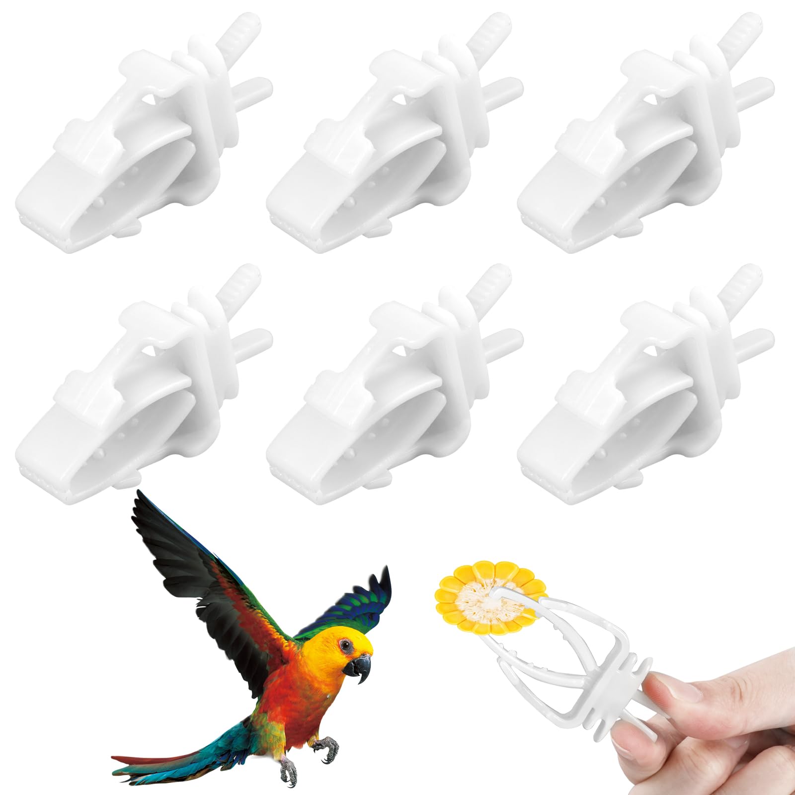 6 Pcs Bird Cage Food Clips Parrot Fruit Vegetable Holder Budgie Cage Clips for Treats Cage Feeder Clip for Parakeet Budgie Cockatoo Macaw Cockatiel