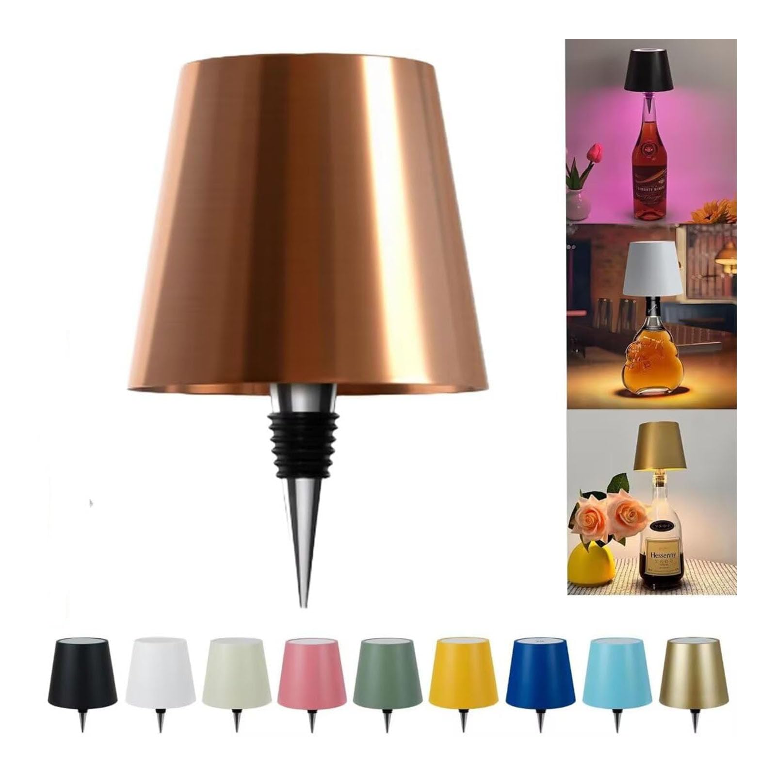 JORCEDI Wireless Bottle Lamp - Rechargeable Bottle Lights USB Rechargeable Bottle Lamp Kit, LED Bottle Lamp Wine Bottle Lamp Touch Dimmable Lamp for Bottle (Rose Gold,RGB)
