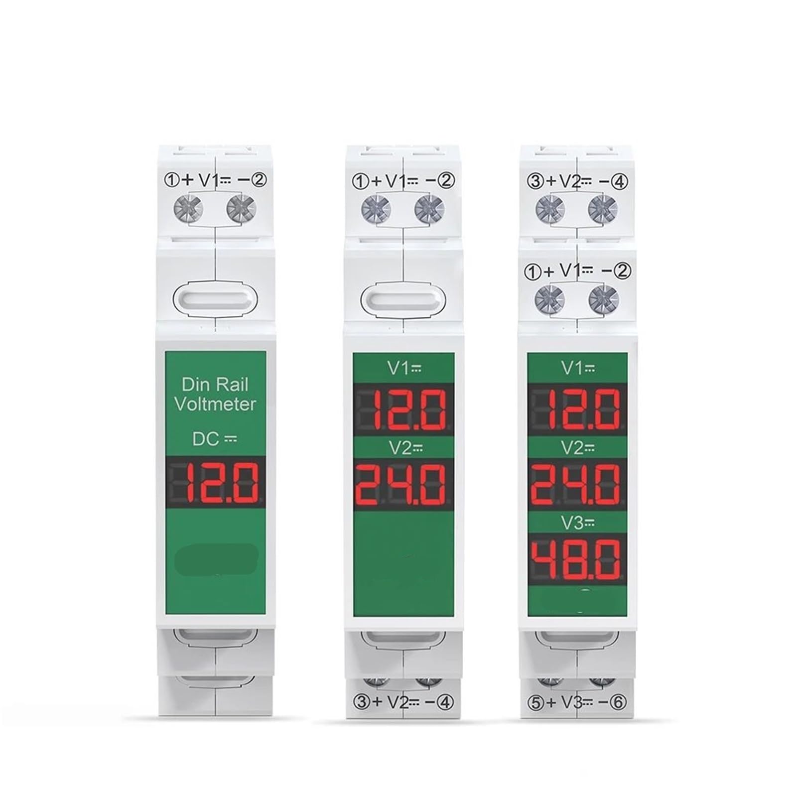 1PCS Single/Dual/Triple Ways Din Rail Mount Voltage Meter 11V-310V Mini Modular Voltmeter LED Digital Display Detector(Three-Phase)