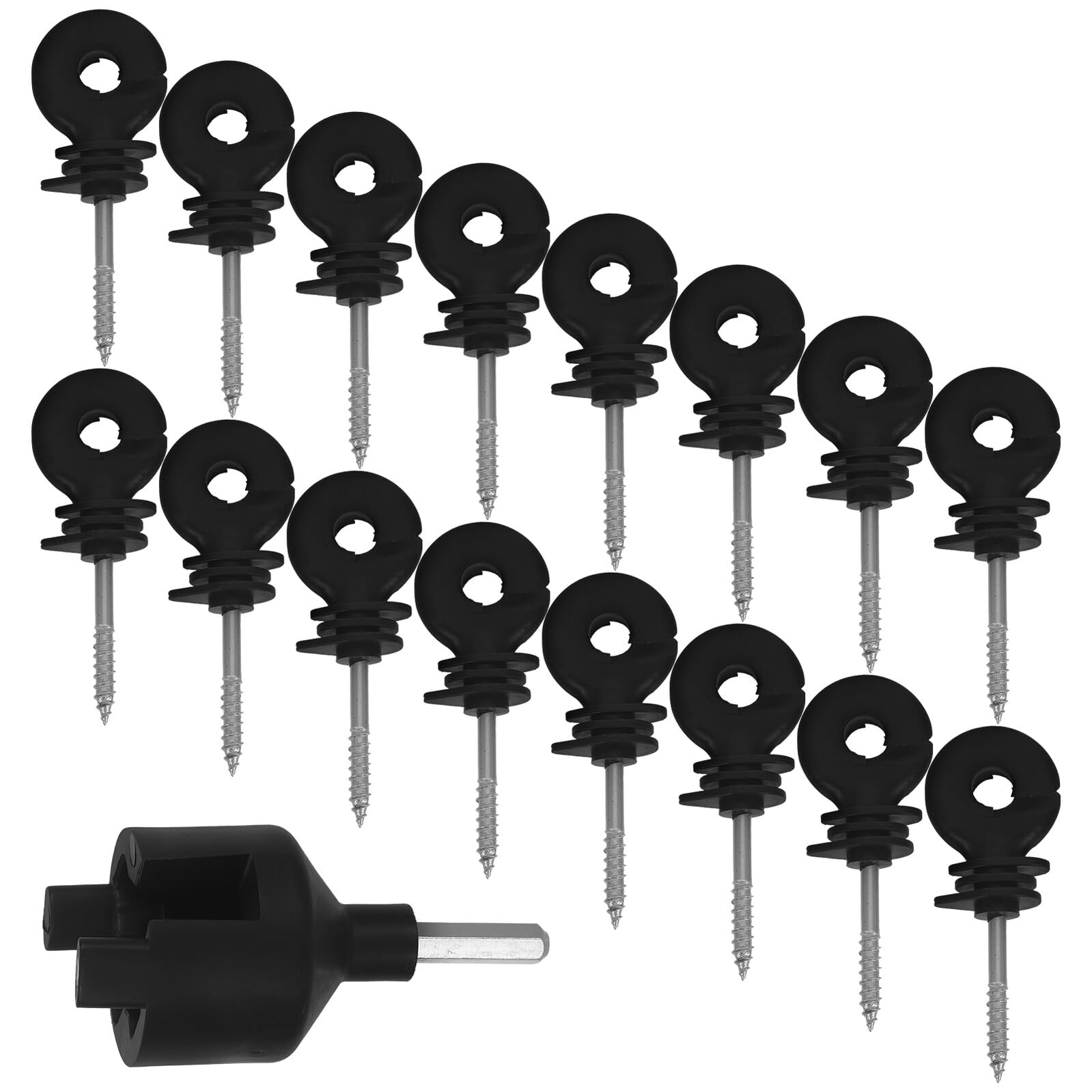 51 aisladores de alambre eléctricos para postes de madera, clips negros impermeables y herramienta incluida, cierres de poste duraderos para vallas de ganado y uso agrícola