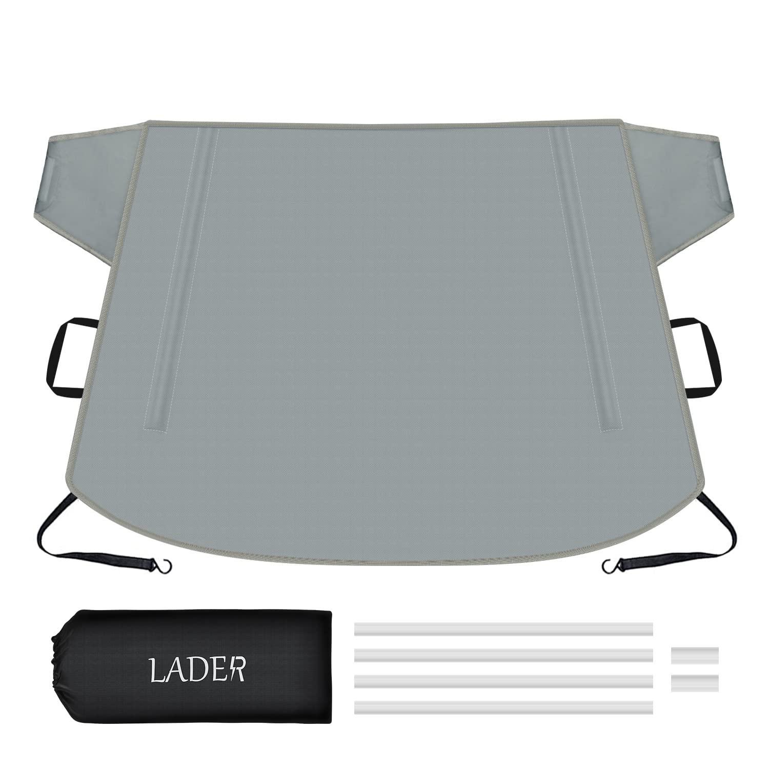 Photo 1 of LADER Windshield Cover for Ice and Snow with Built-in Security Panels and Mirror Covers, Car Windshield Snow Cover Ice Removal Wiper Protector, Windshield Cover for Ice and Snow for Truck & SUV, Cars Grey Straps Fixed with Panels