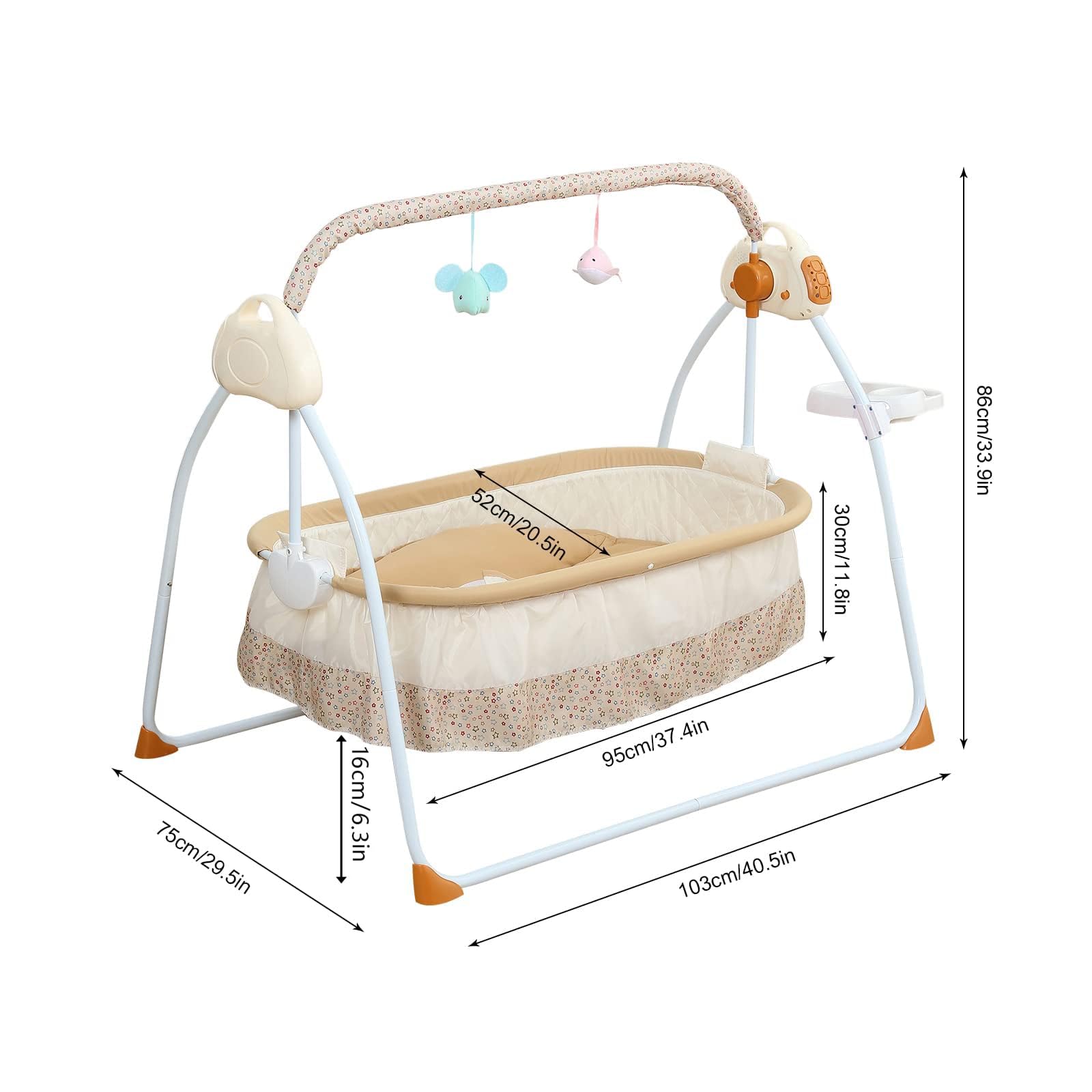 TFCFL Electric Baby Crib Cradle, 0-18 MonthsInfant Bed Auto Swing with Music, 25KG/55LBS Capacity, Foldable Baby Bassinet, Khaki