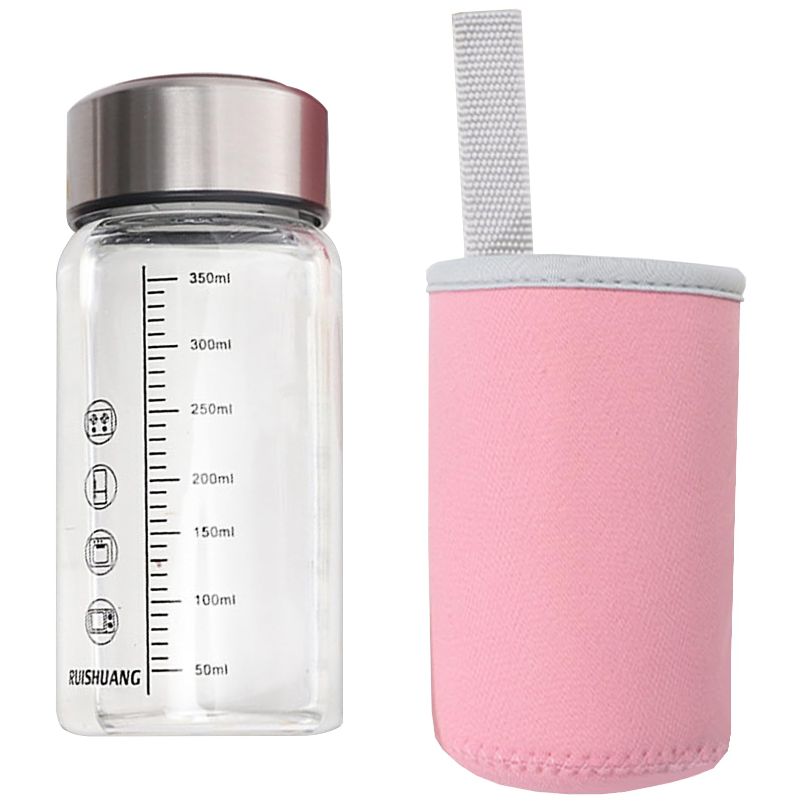 Fahia(ファヒア) Unisex B Glass Water Ottle 350Ml Measuring Marking Portable Microwave Safe Graduated Water Ottle For Hot Day Drinks