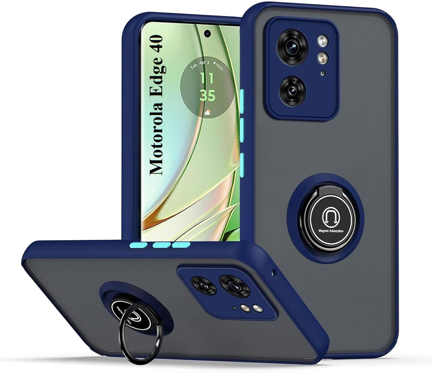 ZubitechCase For Motorola Edge 40 5G Shockproof Case, Magnetic Ring Armour Phone Cover with [Kickstand], Frosted Matte Finish Shock Absorption Case For Motorola Moto Edge 40 (Blue)