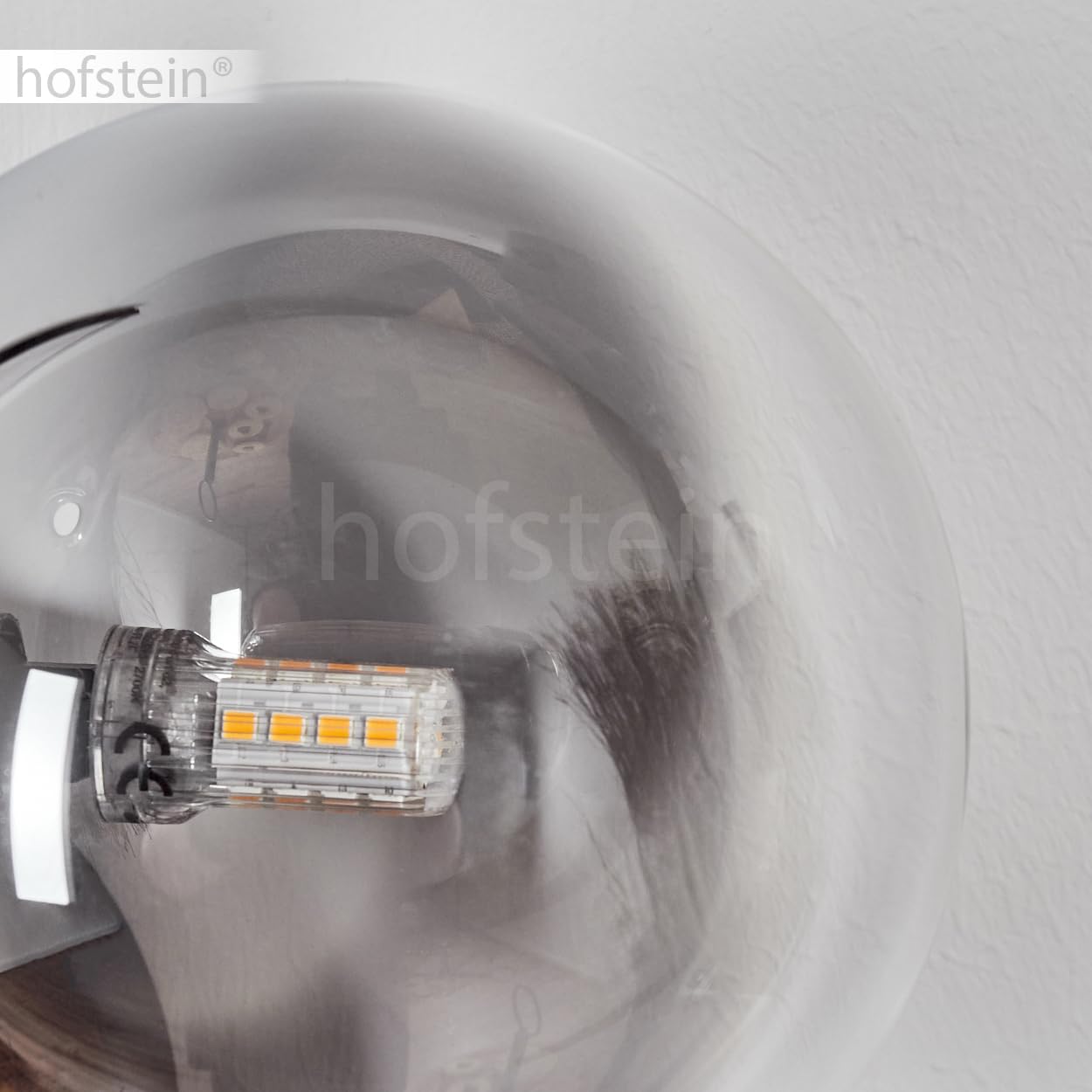 Wandleuchte Chehalis, moderne Wandlampe aus Metall/Glas in Schwarz/Rauchfarben/Klar, Leuchte im Retro/Vintage-Design mit Schirmen aus Glas (Ø 10 cm, 12cm), 2 x G9, ohne Leuchtmittel