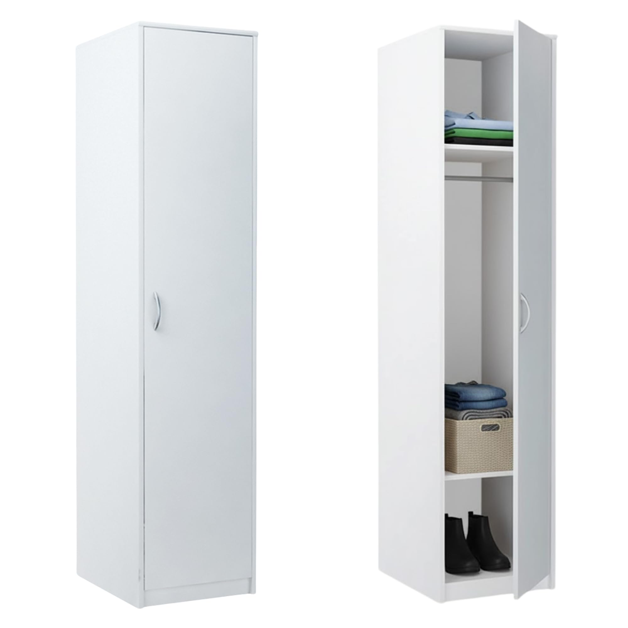 Home Collective Kleiderschrank mit 1 Tür, 1 Kleiderstange und 2 Einlegeböden, Garderobenschrank 45 cm breit Schrank schmal Matte Oberfläche, ideal für Schlafzimmer, Wohnzimmer, Flur