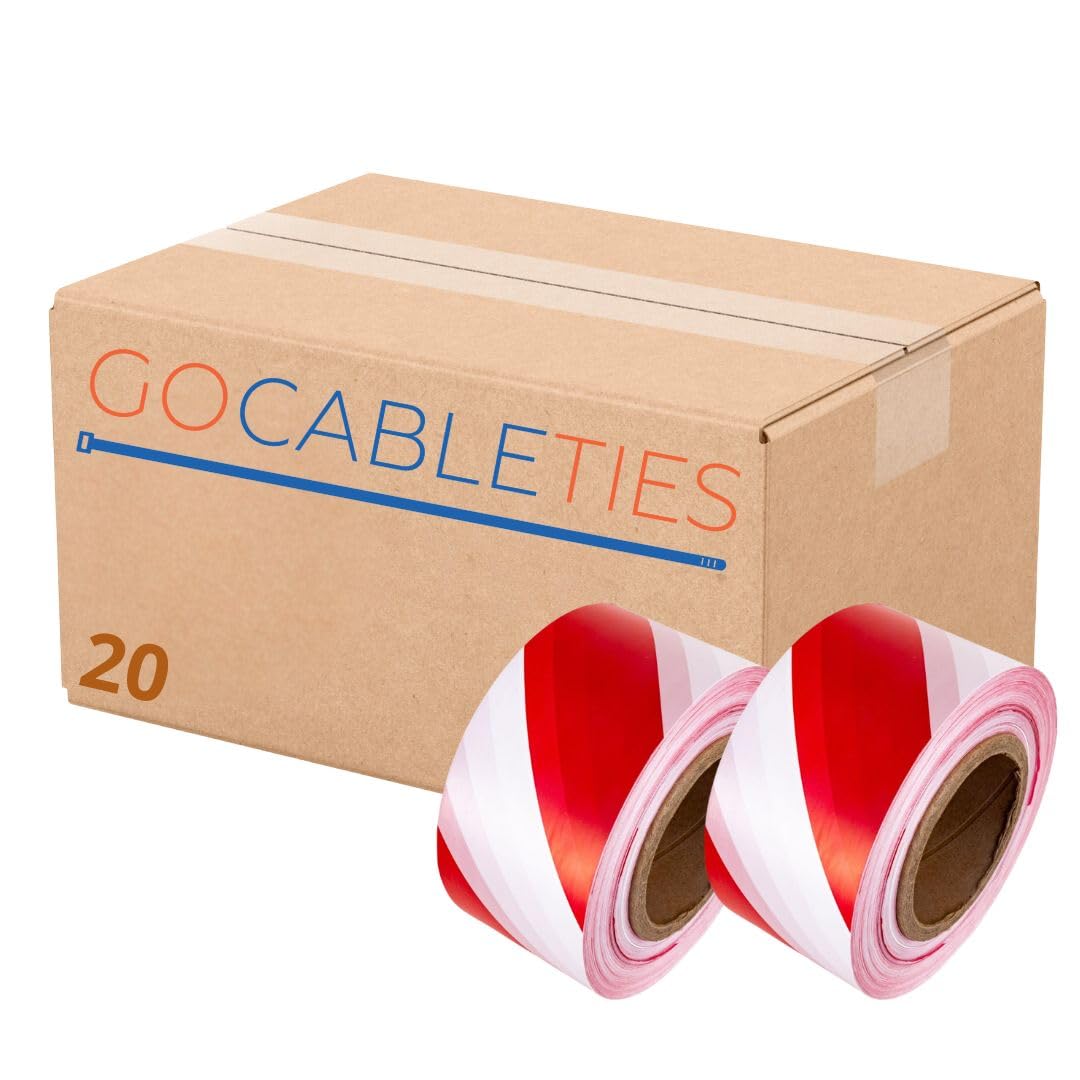 Gocableties Red/White - 70mm x 500m Barrier Tape, Box of 20 - Non Adhesive Warning Box, Caution Tape,Plastic Barrier Cordon Off Tape