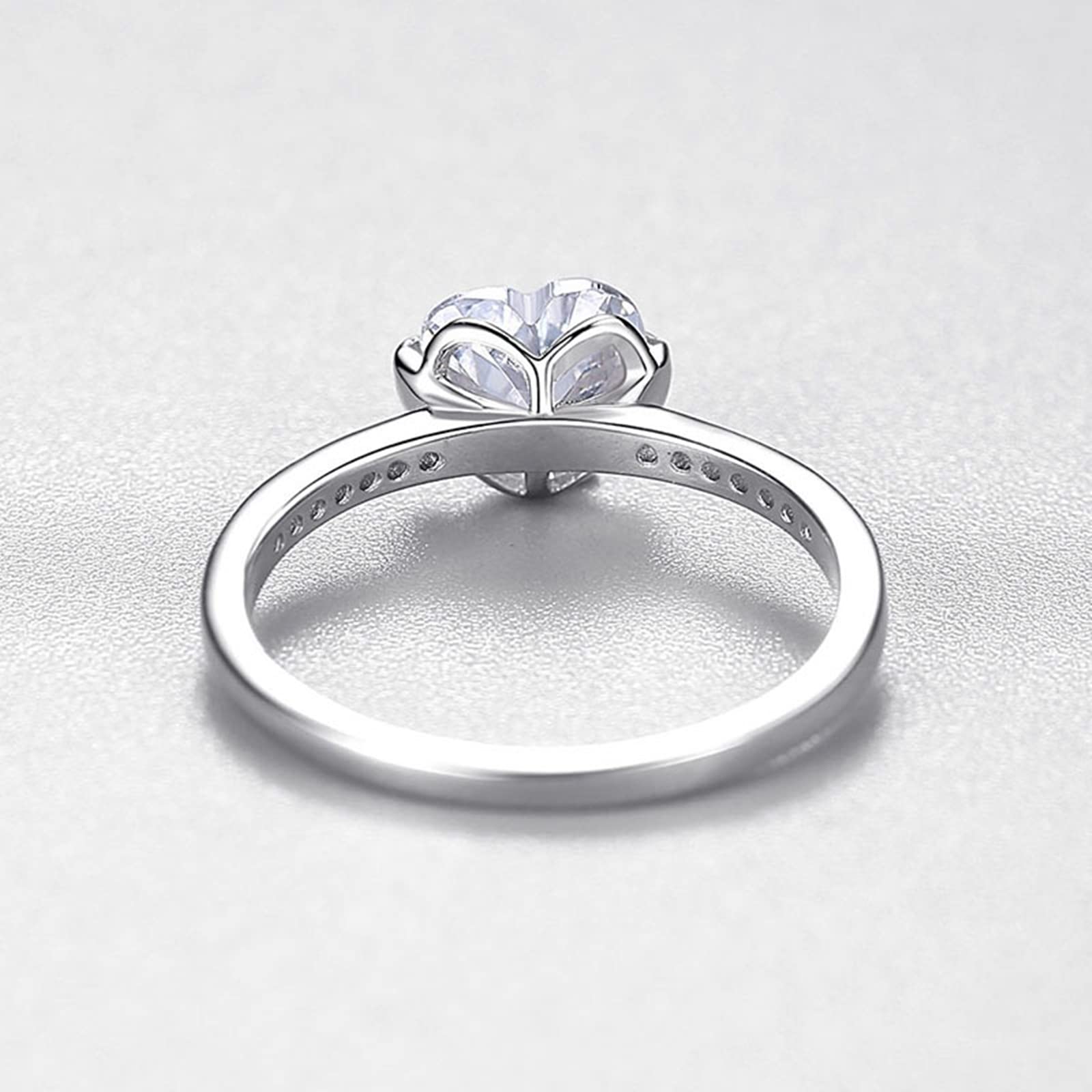 Pierścionek damski 14k 585, pierścionek ślubny, prawdziwe złoto, serce z moissanite, białe złoto, obrączka ślubna, dla kobiet, rozmiar 53 (16,9)