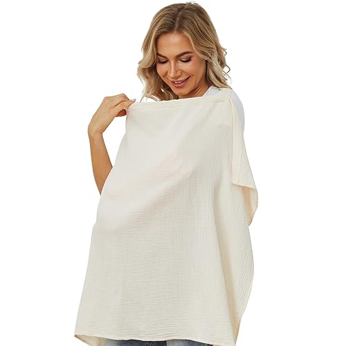 PPOGOO Funda de lactancia de muselina para lactancia materna, transpirable, para mamá, 100% algodón, con aro rígido para lactancia materna (beige)