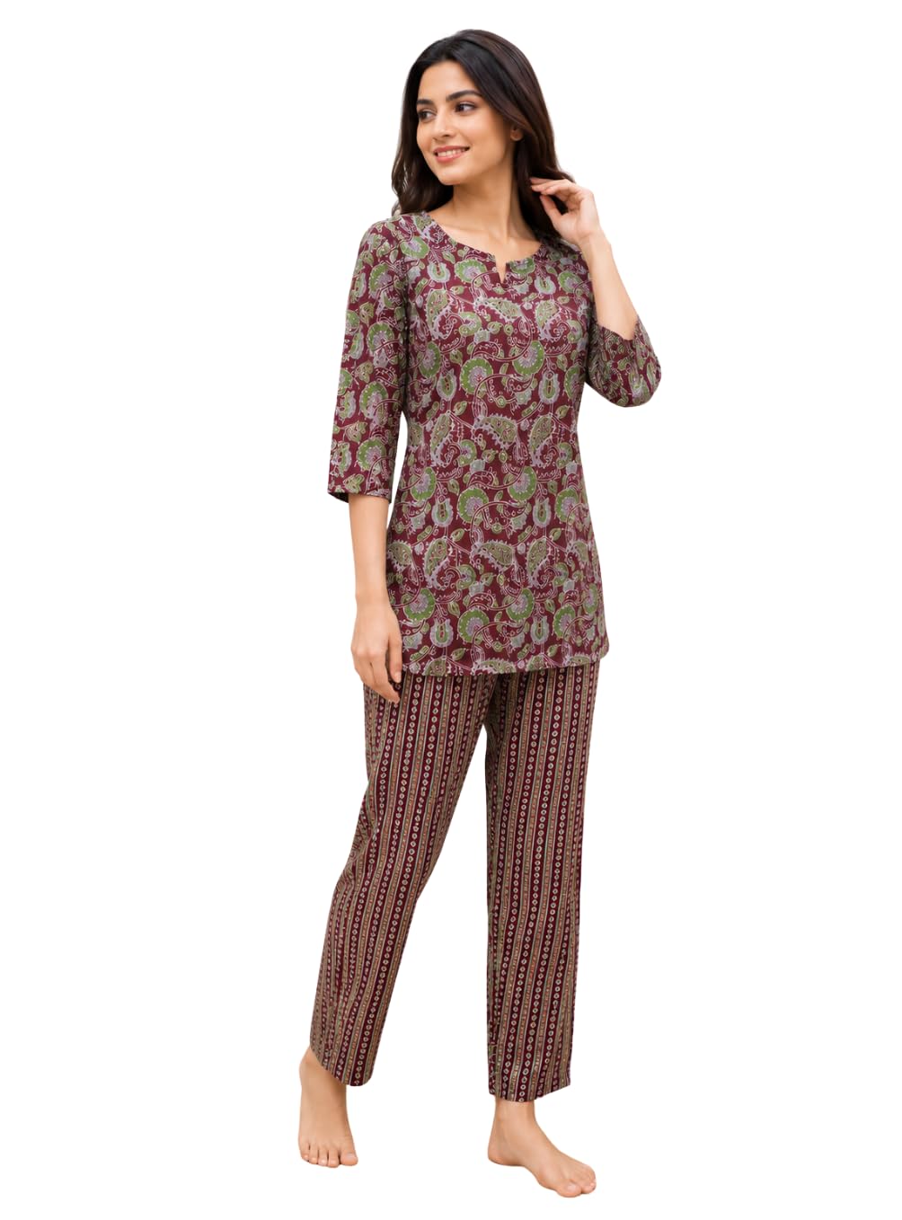 Women Cotton Night Suit Kurta Pant Set | Floral Printed 2 Piece Lounge Wear for Women | Soft Sleepwear Home Wear-image-11