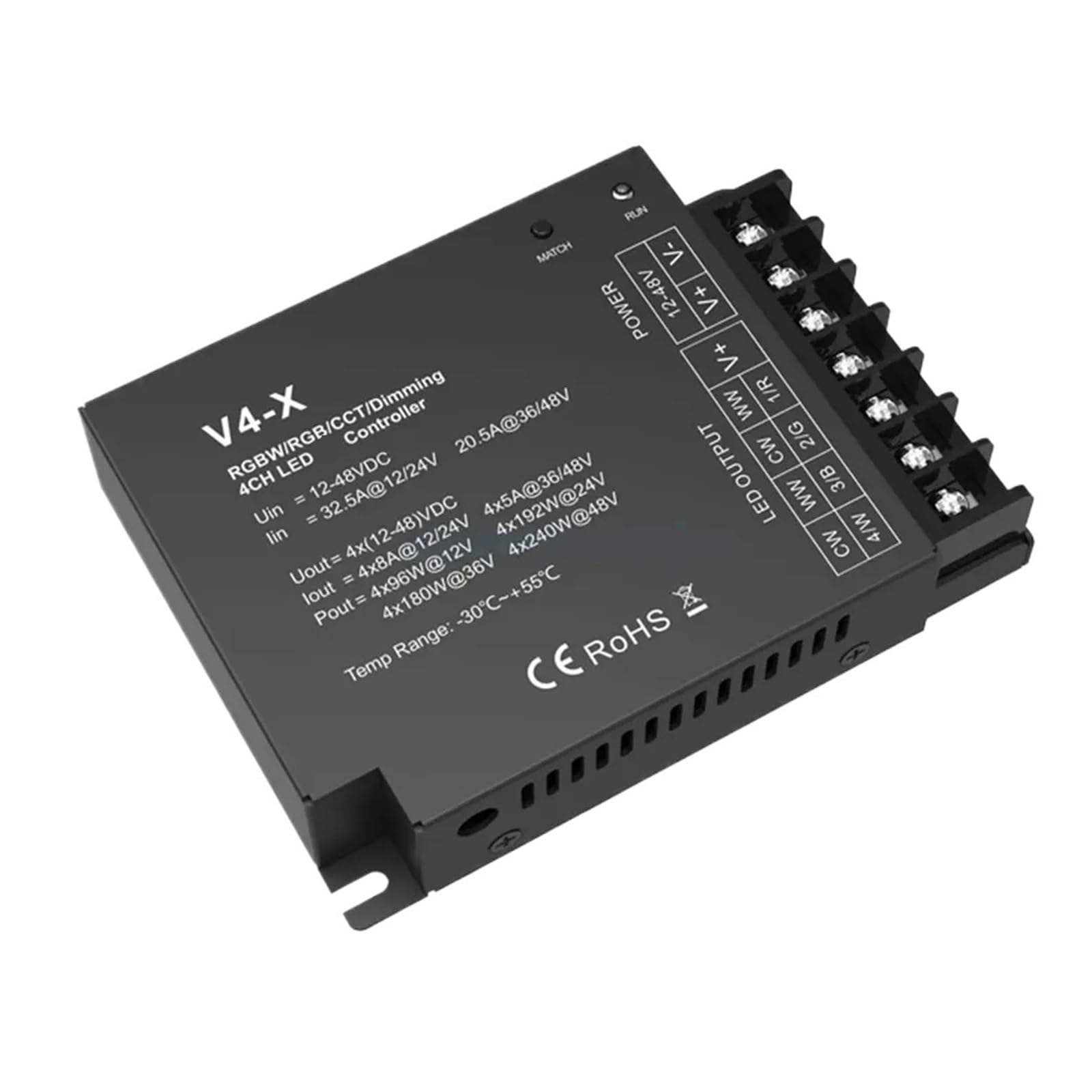 Controlador atenuador LED V4-X 4CH 2,4G DC12V 24V para tiras de luz con mando remoto