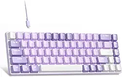 Teclado mecânico portátil de jogos 60% MageGee MK-Box, retroiluminação de LED branca, compacto, 68 teclas, mini, com fio, switch vermelho, para escritório, Windows, laptop, PC, Mac, tons de violeta