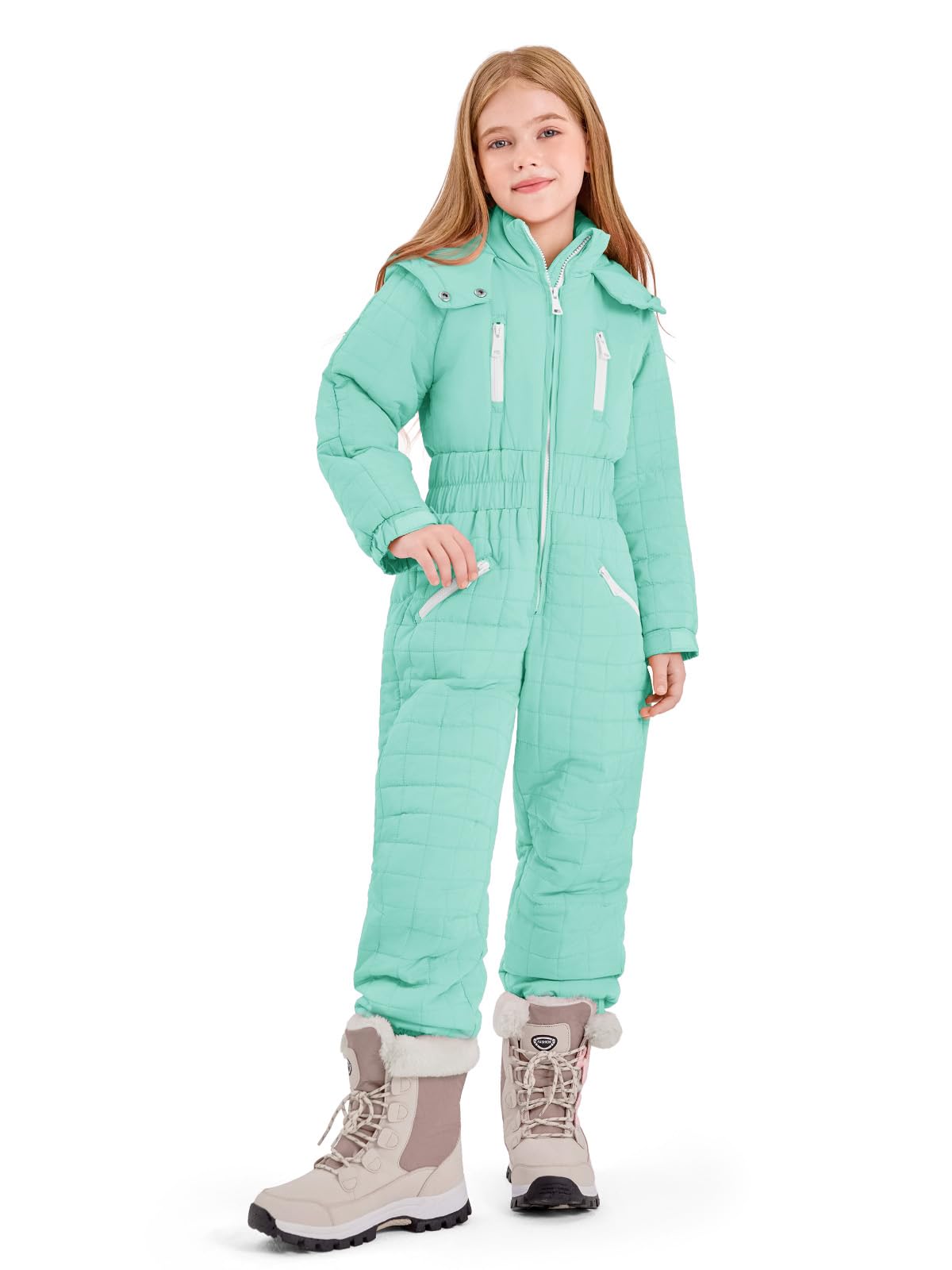 Haloumoning Kid Snowsuit Girls Hooded Waterproof Insulated Ski Suit