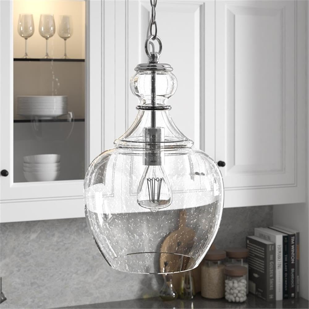 Pemberly Row Contemporary 11" Brushed Nickel Finish Metal/Glass Pendant