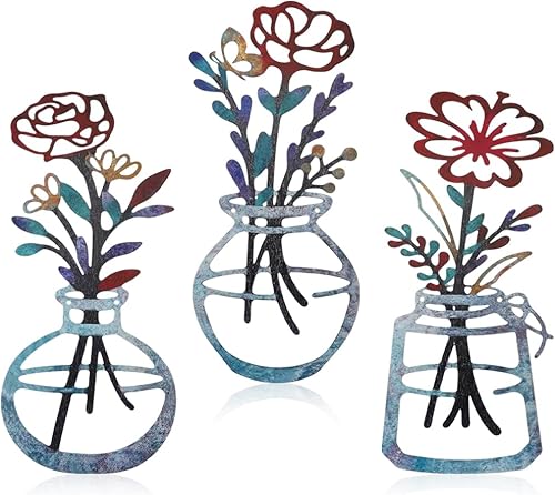 Bochino 3 piezas de flores de metal para decoración rústica de granja, decoración minimalista de pared de flores para sala de estar, baño,