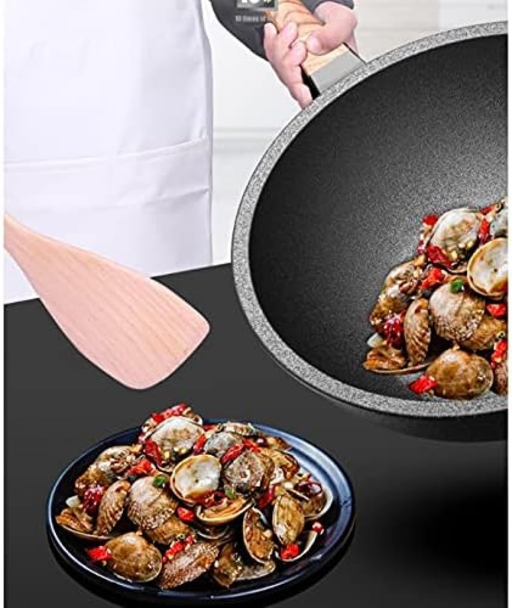 ガス炊飯器と誘導調理器具用のガラスカバースーツ付きのノンスティック中華鍋フライパン多機能ディープクッキングポット-34cm（30cm