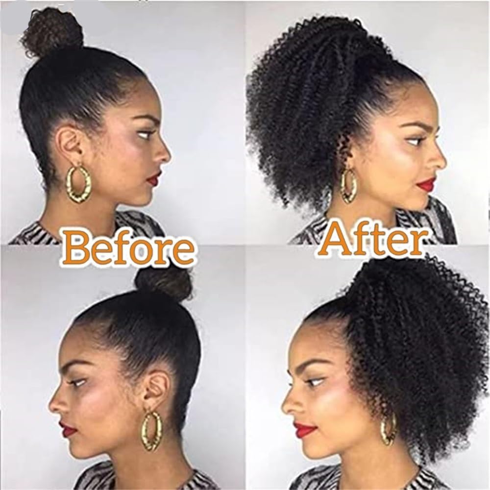 Kinky Curly prawdziwe włosy, koński ogon ze ściągaczem dla czarnych kobiet, brazylijskie przedłużenie włosów Virgin Kinkys, naturalne (22-66 cm), do codziennego użytku (56 cm)