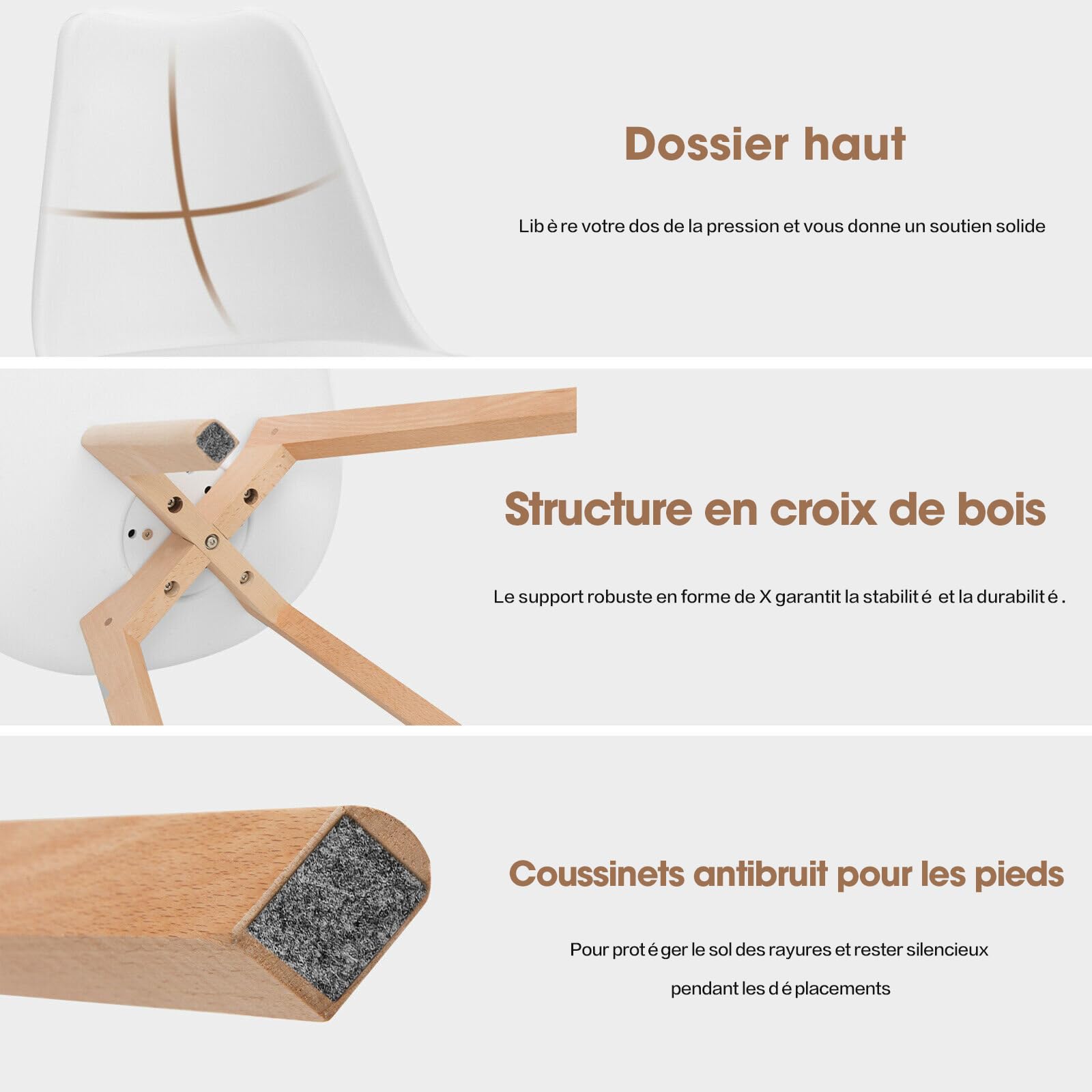 Chaises de Salle à Manger Scandinave Lot de 4, Chaise de Cuisine, Idéal pour Salle à Manger, Salon, Chambre à Coucher (4, Blanc, Standard)