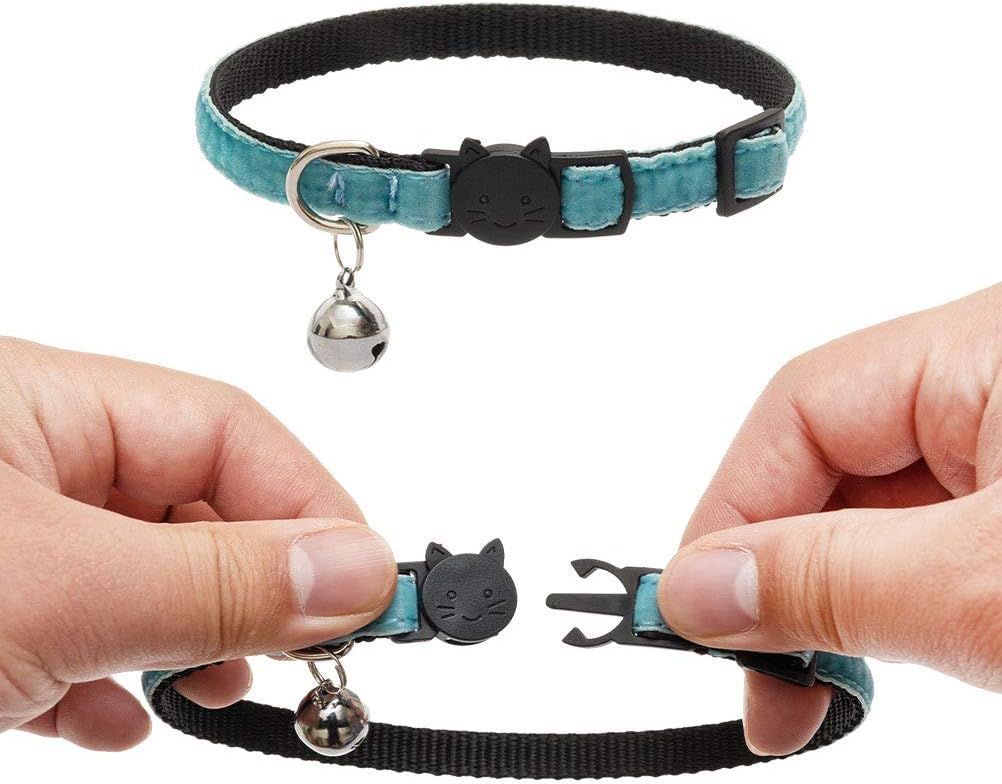 Cat Collars Breakaway with Bell - 6 Pack Soft Velvet Kitten Collars Flocking Adjustable Collar for Cats Puppy Kitty