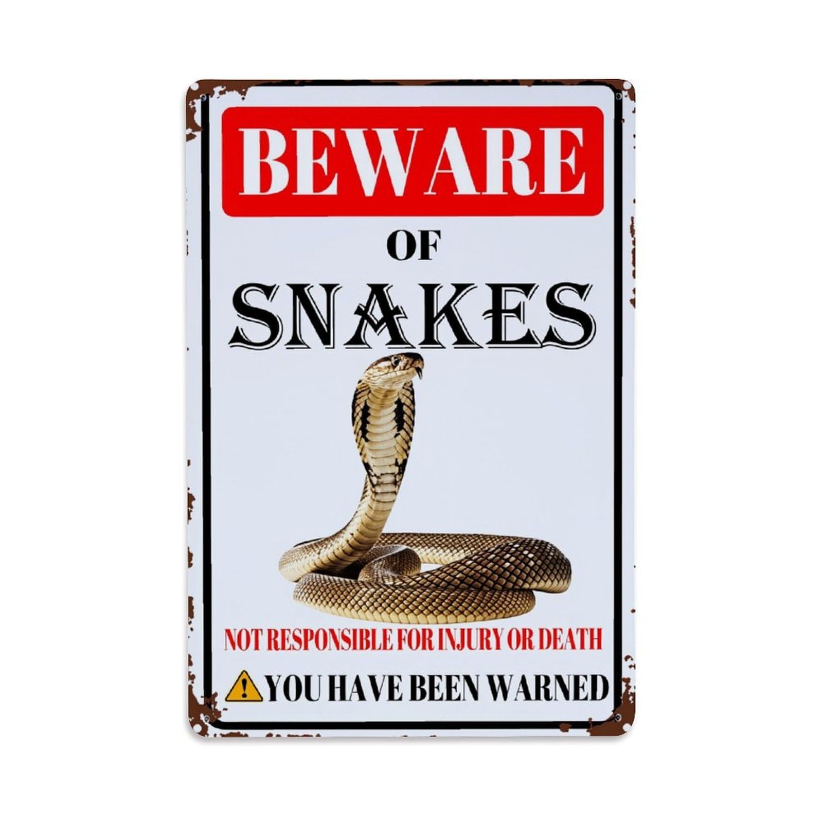 Enderetf Vintage Beware Of Snakes Warning Sign Tin Sign Metal Poster, Home Bar Garage Man Cave Cafe Indoor & Outdoor Wall Decoration 8X12inches