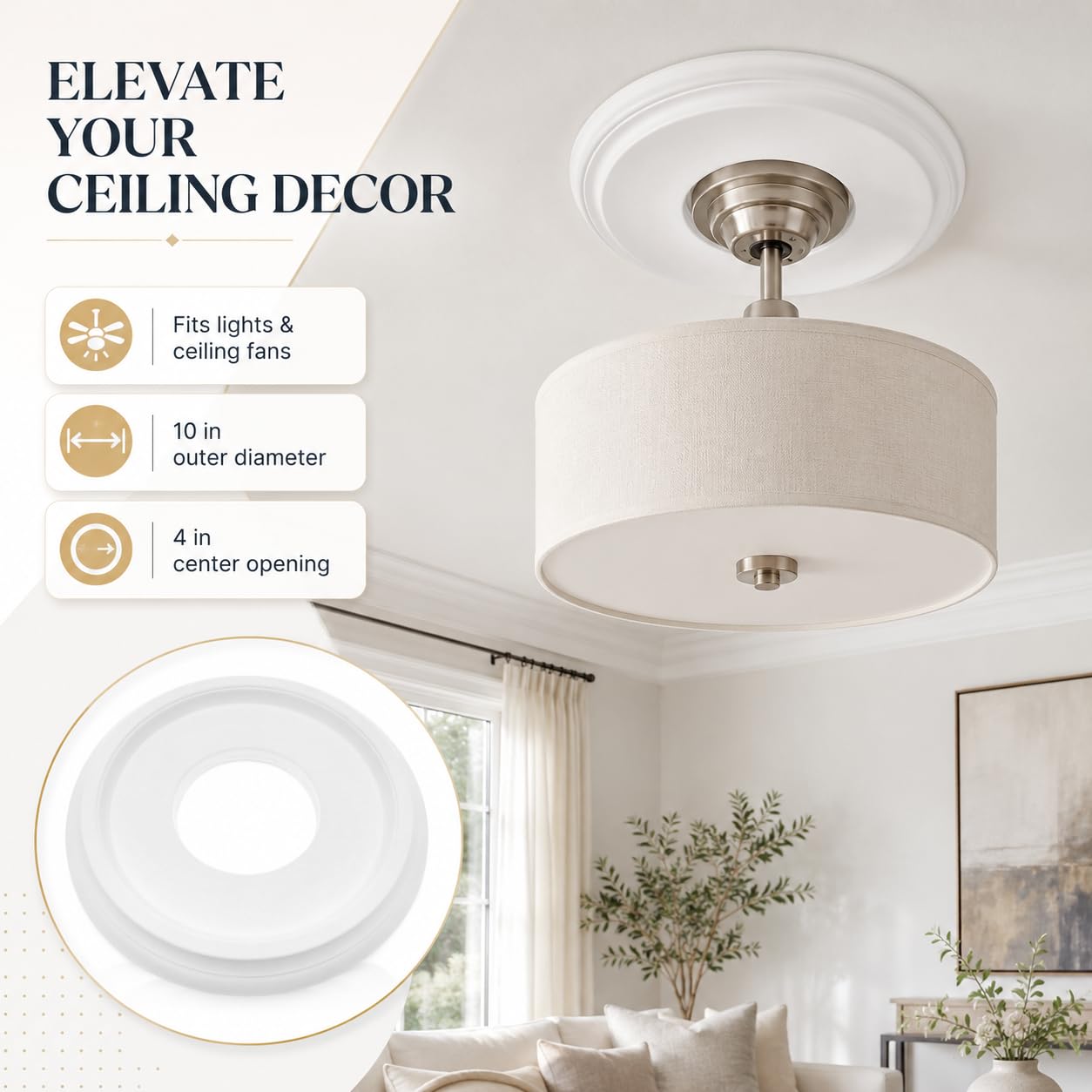 Ceiling Medallion - Fan Trim Ring (10 Inch) -6