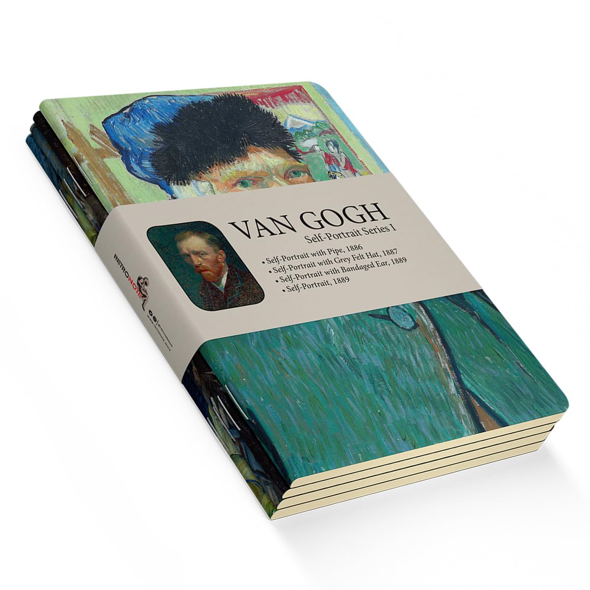 Retronote Van Gogh 4'lü Defter Seti 4, Self-portrait Series I, Çizgisiz, 64 Sayfa, 14x21cm