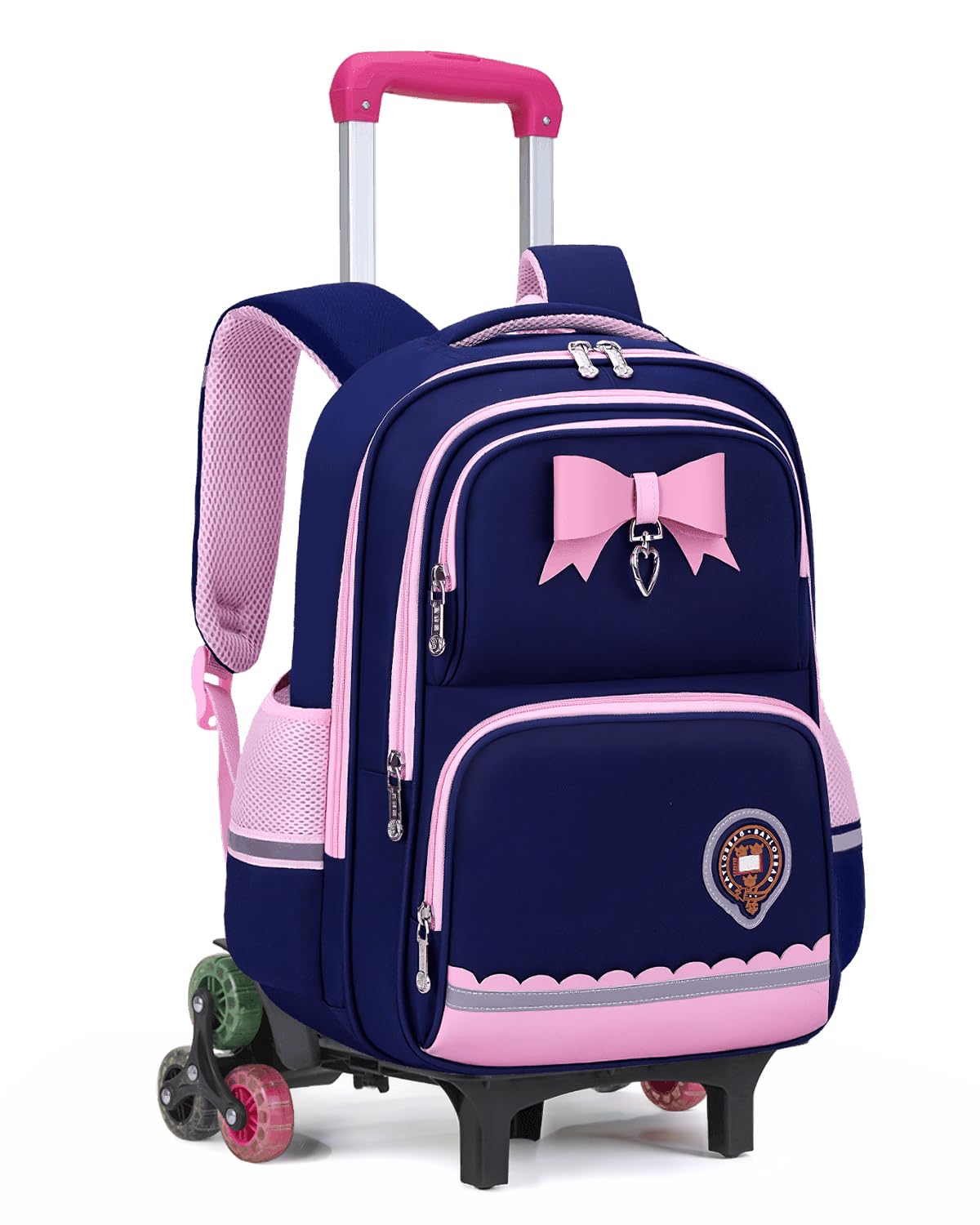 Amythe Mochila Ruedas para Niña Primaria con Bandas Reflectantes, Azul | Mochilas Carro Extraíble 6 Ruedas, Mochila Colegio Niñas 6 a 10 Años, Hidrorrepelente, con Correa Pectoral, Vuelta al cole