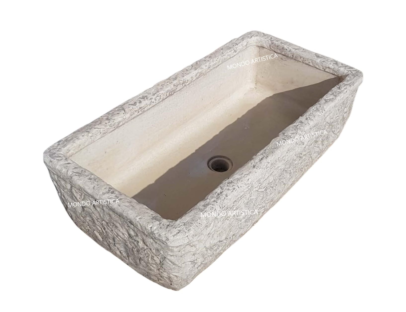 Lavandino, Lavabo, Pilozzo, Vasca Unica, Fontana Da Esterno, Per Giardino Altezza 22 cm, Larghezza 80x40 Cm, In Cemento Bianco E Polvere Di Marmo, Colore Sfumato Grigio