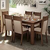 Conjunto Sala de Jantar Mesa Tampo de Madeira com 6 Cadeiras Rustic/Crema/Sintético Bege Jaíne Madesa