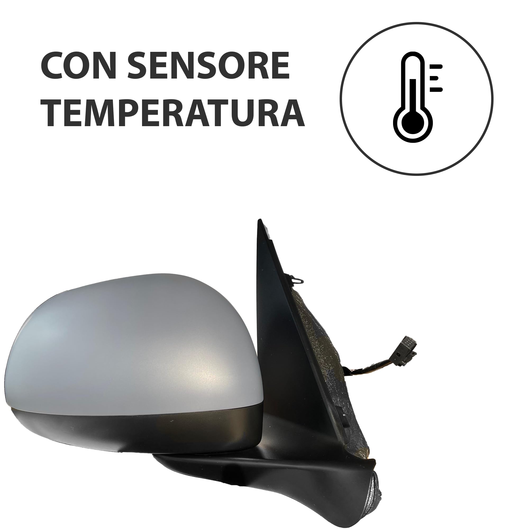 Specchietto laterale destro per FIAT 500L, Regolazione ELETTRICA, Lato Passegero, Vetro Riscaldabile, Con Sensore Temperatura, Oem : 735558566, 735564662