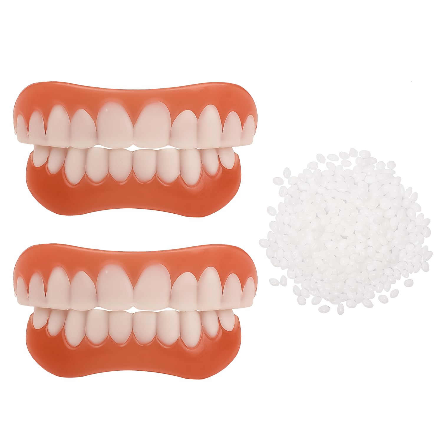 Lezevn 2 Pairs Dentures Cosmetic Veneer Top Bottom False Cosmetic Teeth Instant Smile Veneers Temporary Prosthesis Teeth