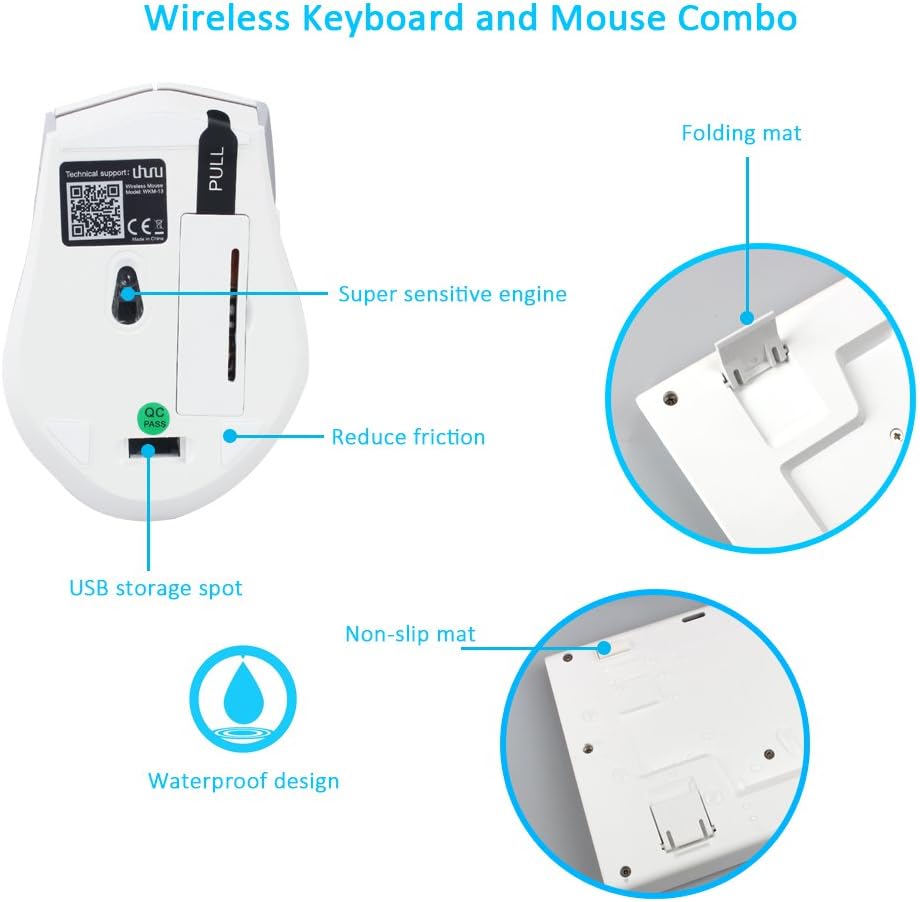 UHURU Wireless Keyboard and Mouse Combo, 2.4G Whisper Compact Full Size USB Wireless Keyboard and Mouse for Laptop, Mac, PC, Desktop, Tablet, Computer, Windows, Smart TV