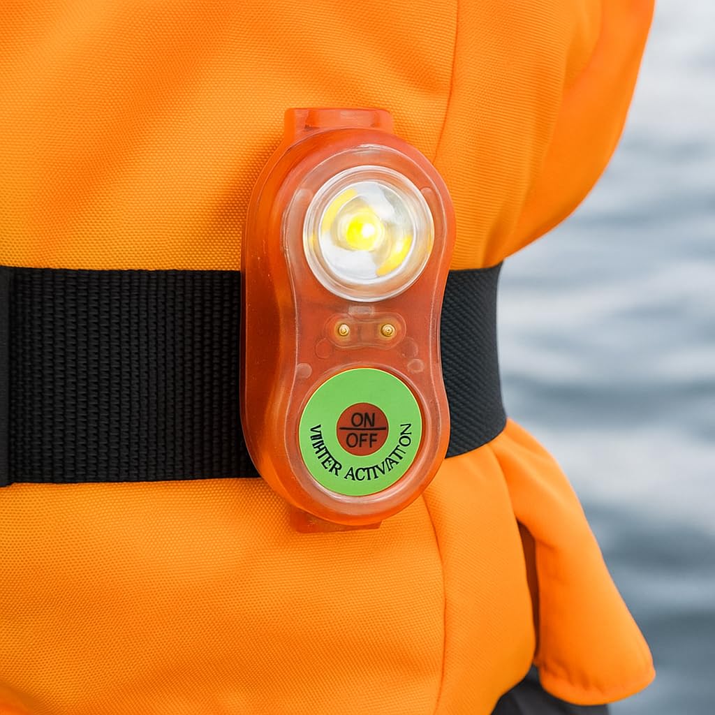 Schwimmwesten-Lichtlampe, Schwimmwesten-Blitzlicht für Überbord-Überlebensweste, LED-Meerwasser-Selbstbeleuchtung, Lebensrettende Taschenlampe, Auffällige Attract-Lichtlampe(Orange)
