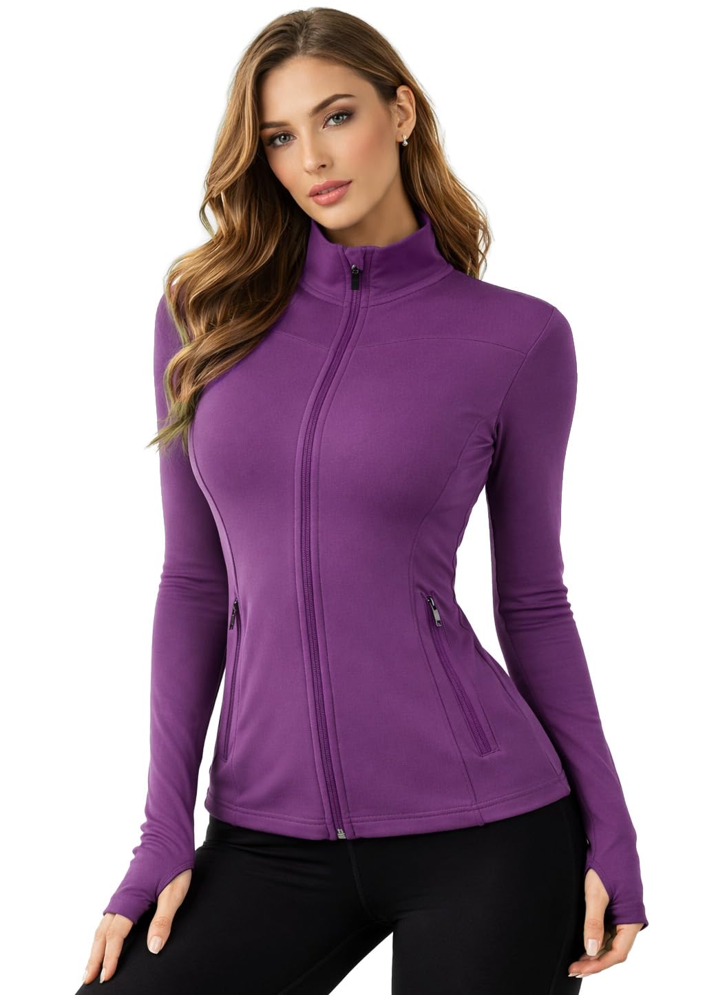 SMILODOX Sportjacke Damen Kenna, Laufjacke mit Stehkragen, Sport Oberteil mit tailliertem Schnitt & Daumenlöchern, Körperbetonte Sportjacke, Fitness Oberteil ideal für Freizeit, Sport, Laufen & Yoga
