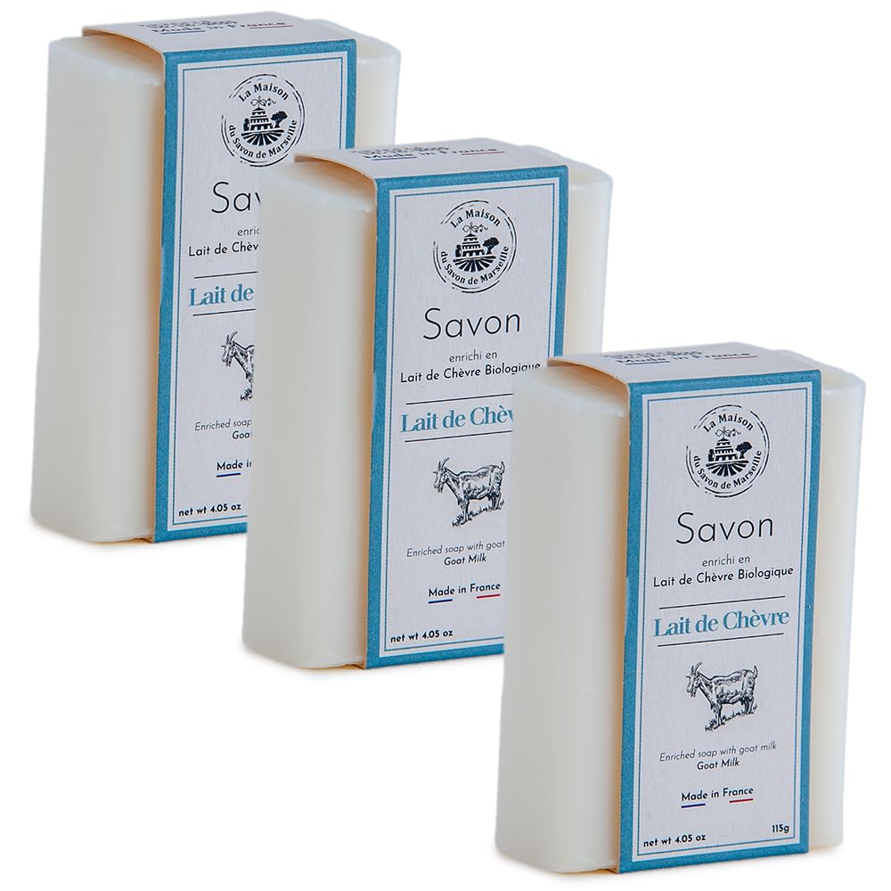 Maison du Savon de Marseille - French Organic Goats Milk Soap with Shea Butter - Moisturising for Skin - 3 x 115 Gram Bars