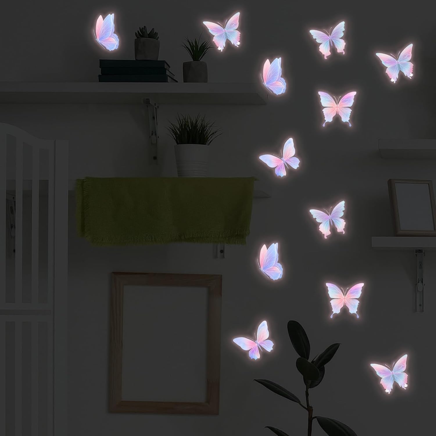 Naklejki ścienne fluorescencyjne motyl dekoracja do sypialni, samoprzylepne ozdoby na ścianę, naklejki do pokoju dziecka, salonu, biura, 2pcs, 2pcs