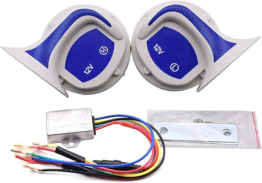 Amazon 車用ホーン 2種類の自動車車トラックサイレンメガホンアラーム防水カタツムリスピーカーホーンのためのラウドエアホーンユニバーサルカーシグナル ホーン Color Blue Voltage 12v ホーン 車 バイク