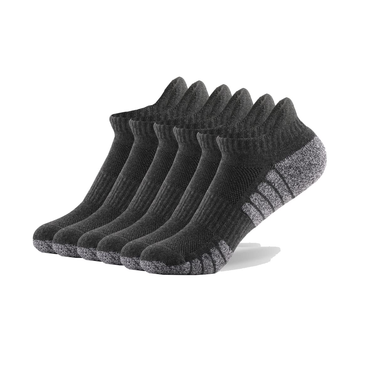 Herrensocken, 6 Paar, Anti-Blasen, gepolstert, atmungsaktiv, Laufsocken, Sportsocken, Sportsocken, niedrig geschnitten, athletische Sportsocken, dunkelgrau, 6-8