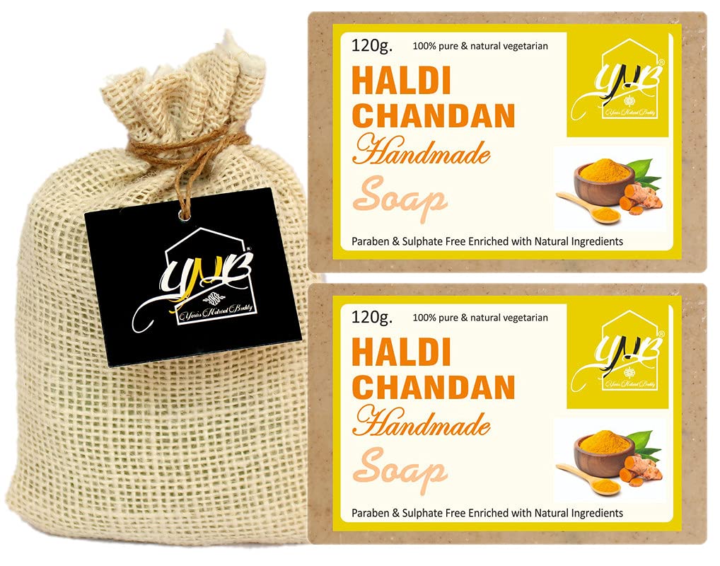 YNB YOURS NATURAL BUDDYOrganic Haldi Chandan Handmade SLS & Paraben Free Soap 120g, (Pack of 2)