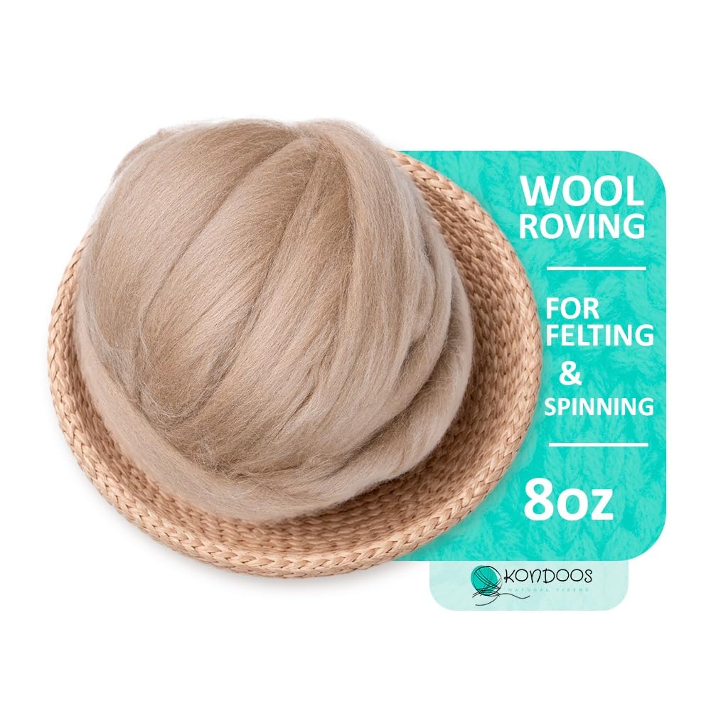 Coloured 225 gram Natural Wool roving Tops, Best Wool for Needle Felting, Wet Felting, handcrafts, Spinning and Stuffing Fleece. (Beige)