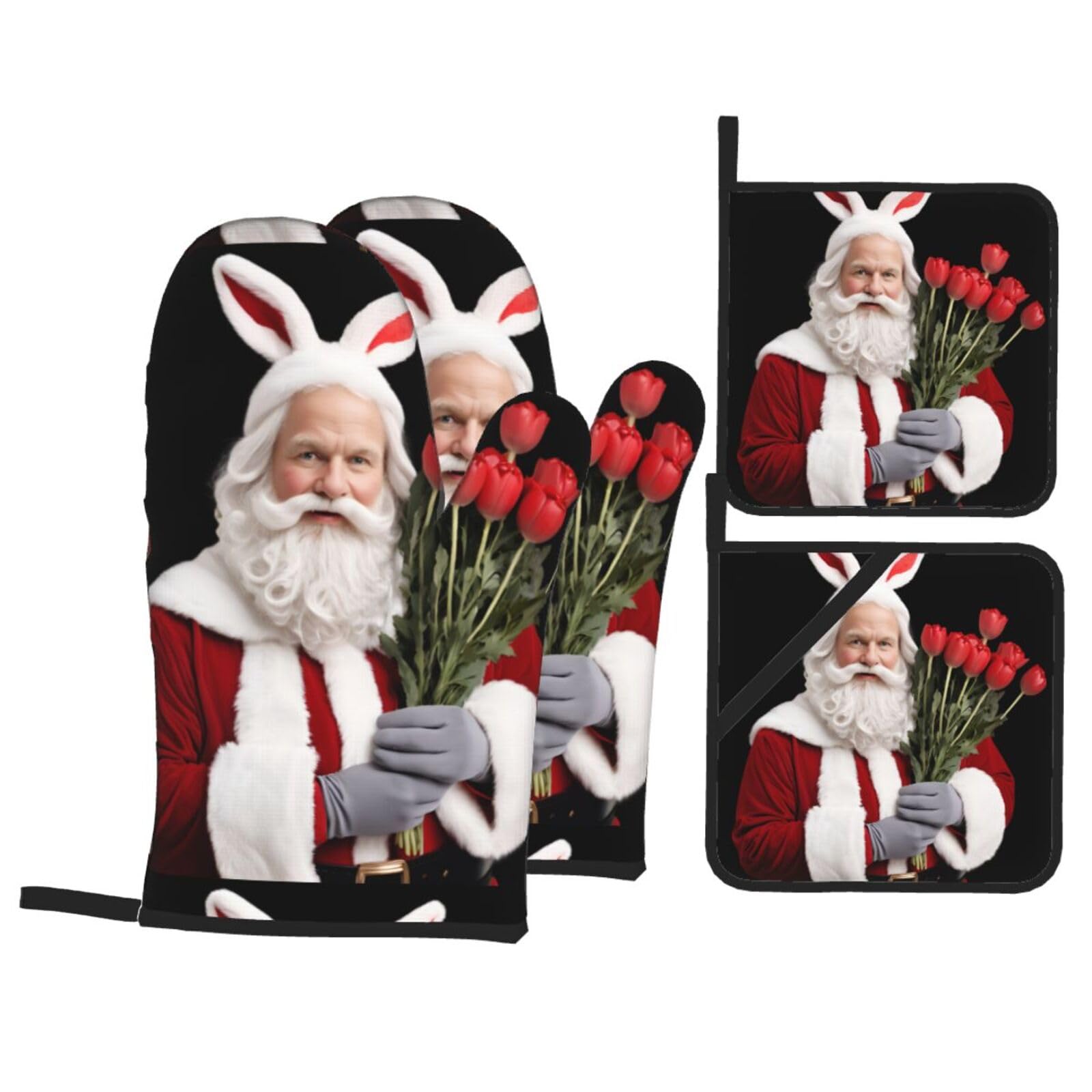 YYHWHJDE 598478402059625472 Printed Kitchen Baking Set of 4 Thick Insulated Oven Mitt & Pot Holders, Anti-Scalding for Microwave, Oven, Outdoor BBQ