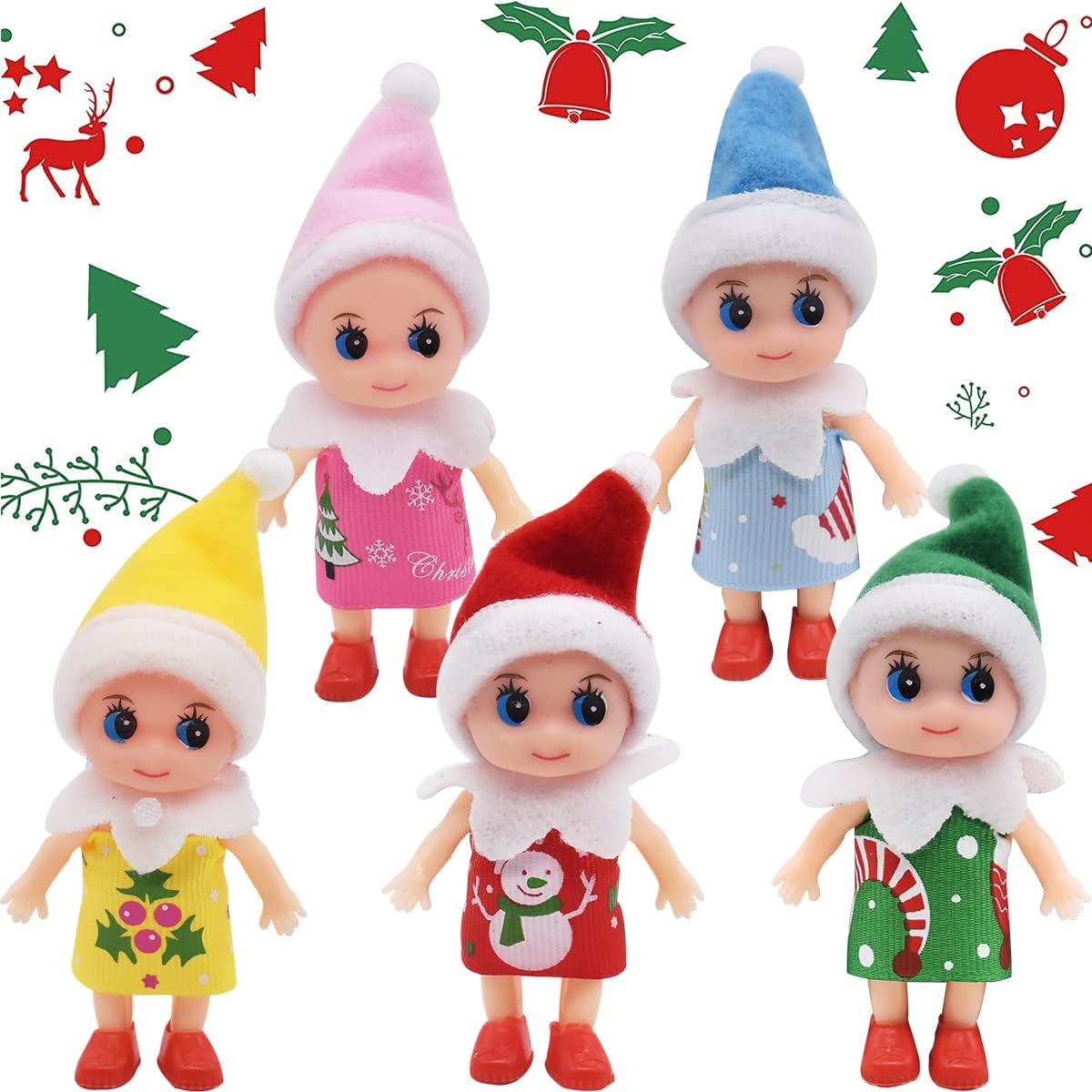 Duendes Navideños - simyron 5 pcs Mini Muñeca Navideña,Navidad Fiestas RegalosMuñecas para Decoración de Árboles Adornos de Colgante de Navidad niño