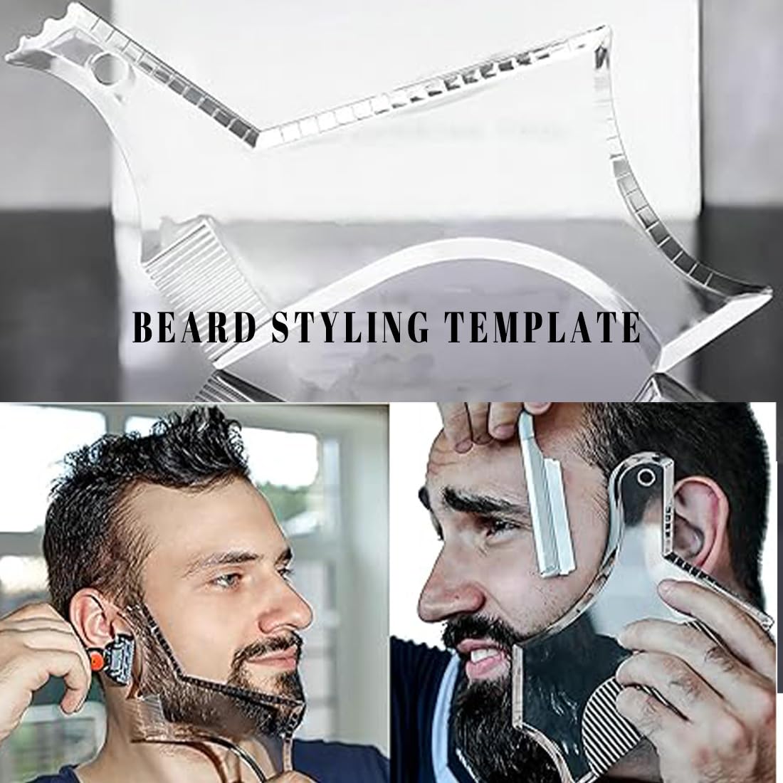 2 PCS stencil Pettine per Barba,Pettine Stencil Barba,Signori pizzetto Collo Sagome per Barba Styling Tool per allineare e rifinire Gli Uomini rasatura della barba,Trasparente