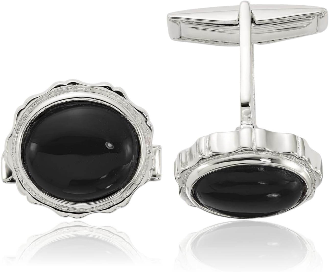 IceCarats 925 Sterling Silver Black Onyx Oval Cuff Links Bezel Set For Him